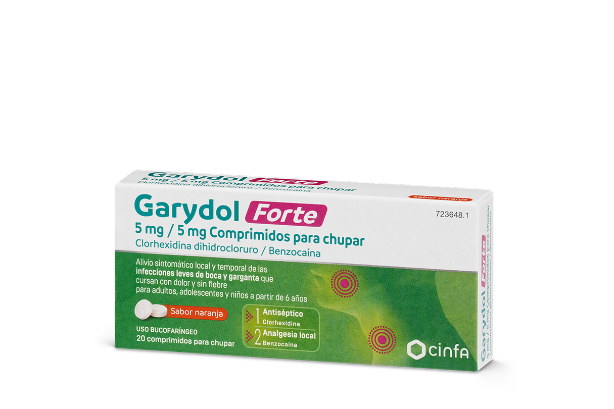 Caja producto Garydol en comprimidos para chupar sabor naranja. Este producto no contiene sacarosa.