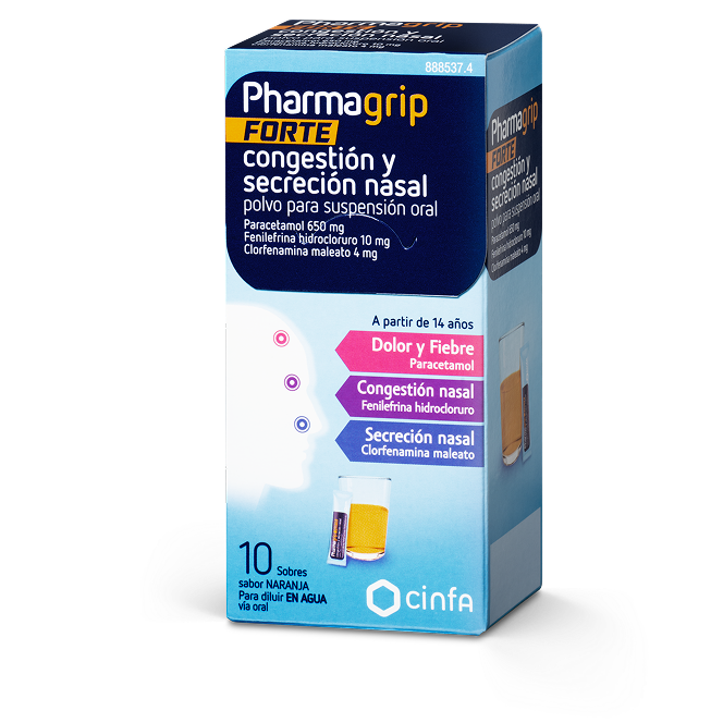 Caja producto Pharmagrip Forte en sobres sabor naranja