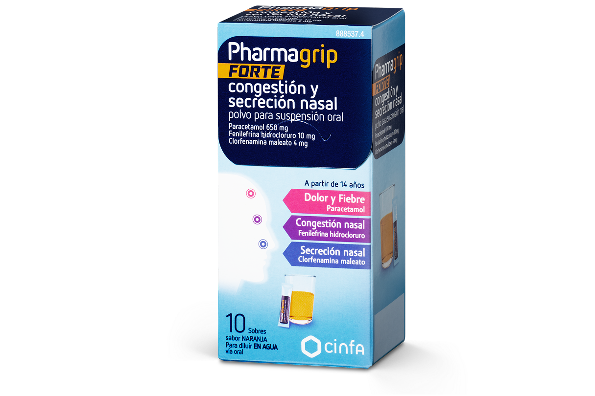 Caja del producto Pharmagrip forte en sobres, de la gama Pharmagrip