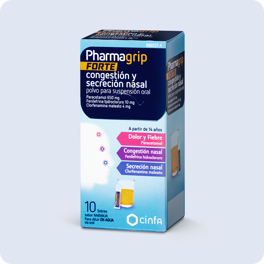 Caja producto Pharmagrip Forte en sobres, de la gama Pharmagrip.