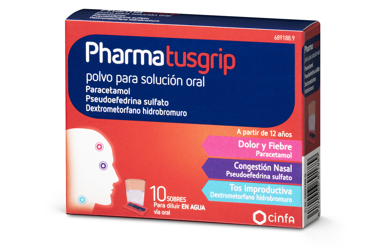 Caja del producto Pharmatusgrip sobres, de la gama Pharmagrip