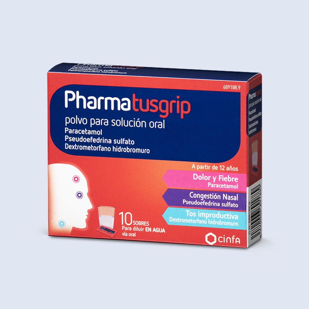 Caja producto Pharmatusgrip en sobres.